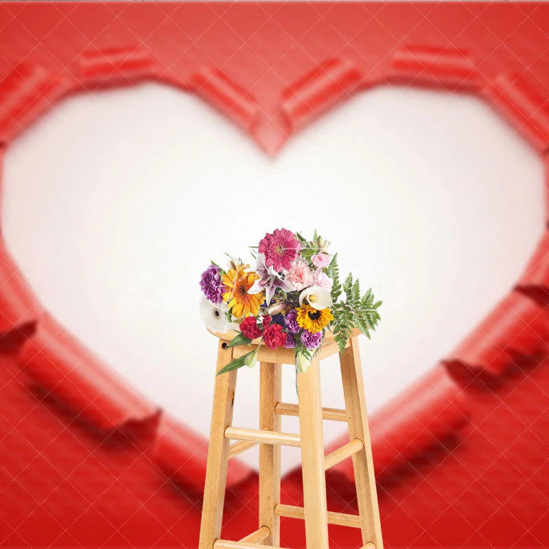 Aperturee - Aperturee Red Ripped Paper Heart Backdrop White Space Love Concept Background Creative Valentine Day Photography Prop