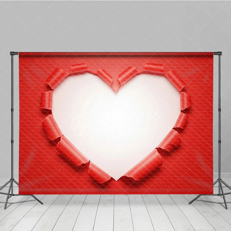 Aperturee - Aperturee Red Ripped Paper Heart Backdrop White Space Love Concept Background Creative Valentine Day Photography Prop