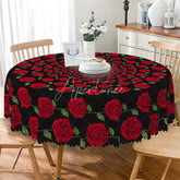 Aperturee - Aperturee Red Rose Circle Black Round Tablecloth Elegant Floral Spiral Table Cover for Dinner