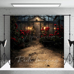 Aperturee - Aperturee Red Rose Dark Lovely Greenhouse Window Photo Backdrop