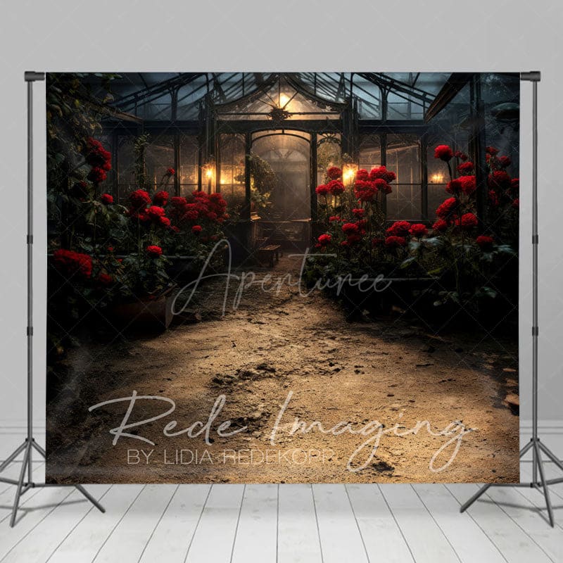 Aperturee - Aperturee Red Rose Dark Lovely Greenhouse Window Photo Backdrop