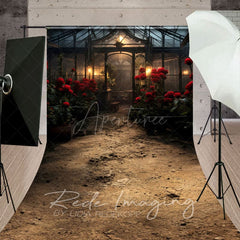 Aperturee - Aperturee Red Rose Dark Lovely Greenhouse Window Sweep Backdrop