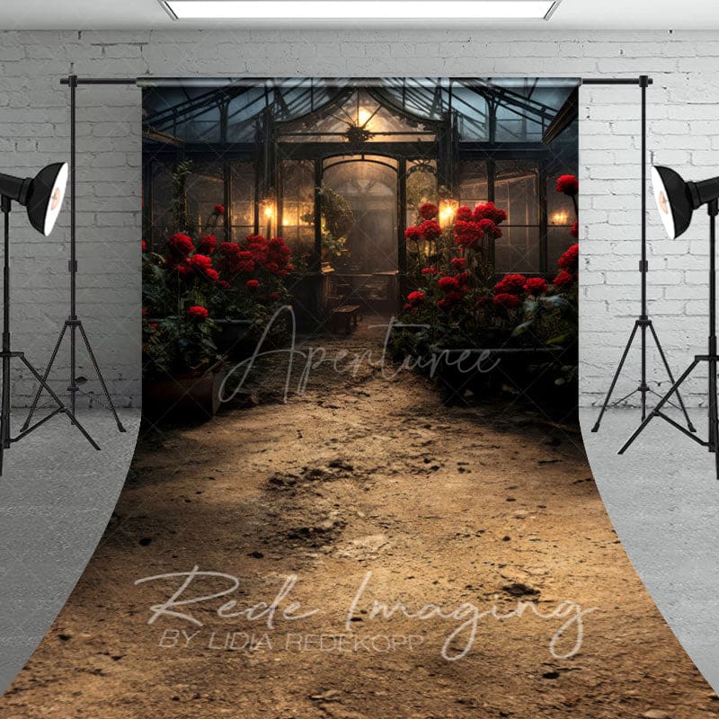 Aperturee - Aperturee Red Rose Dark Lovely Greenhouse Window Sweep Backdrop