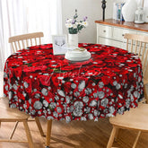 Aperturee - Aperturee Red Rose Diamond Round Tablecloth Luxury Gemstone Floral Table Cover for Wedding Anniversary