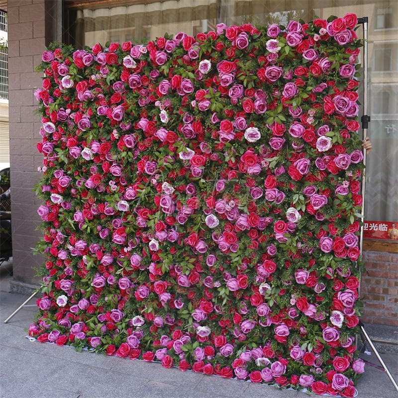 Aperturee - Aperturee Red Rose Faux Flower Wall For Bridal Shower Decor