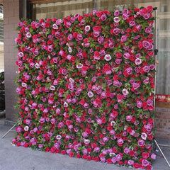 Aperturee - Aperturee Red Rose Faux Flower Wall For Bridal Shower Decor