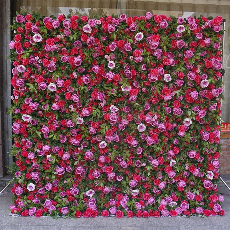 Aperturee - Aperturee Red Rose Faux Flower Wall For Bridal Shower Decor