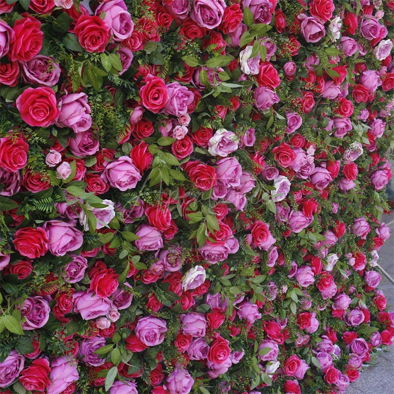 Aperturee - Aperturee Red Rose Faux Flower Wall For Bridal Shower Decor