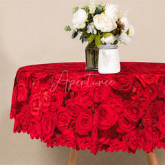Aperturee - Aperturee Red Rose Flower Round Tablecloth Romantic Floral Garden Table Cover for Valentine