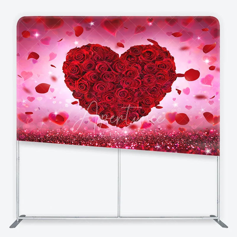 Aperturee - Aperturee Red Rose Heart Glitter Valentine’s Day Square Double-Sided Backdrop Romantic Love Celebration Decor