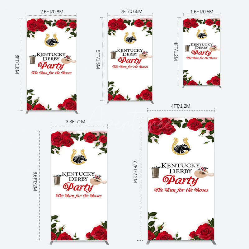 Aperturee - Aperturee Red Rose Horseshoe Kentucky Derby Party Rectangle Backdrop
