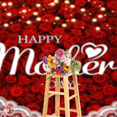 Aperturee - Aperturee Red Rose Lace Happy Mothers Day Photography Backdrop