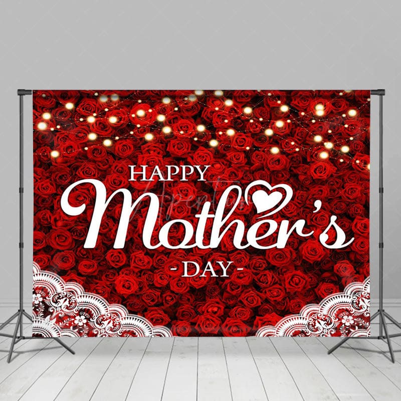 Aperturee - Aperturee Red Rose Lace Happy Mothers Day Photography Backdrop