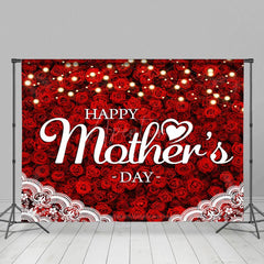 Aperturee - Aperturee Red Rose Lace Happy Mothers Day Photography Backdrop