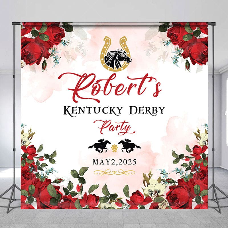 Aperturee - Aperturee Red Rose Leaf Custom Name Kentucky Derby Backdrop