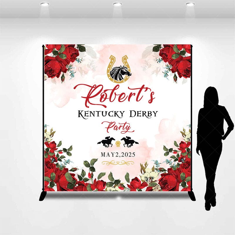 Aperturee - Aperturee Red Rose Leaf Custom Name Kentucky Derby Backdrop