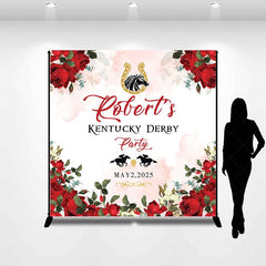 Aperturee - Aperturee Red Rose Leaf Custom Name Kentucky Derby Backdrop