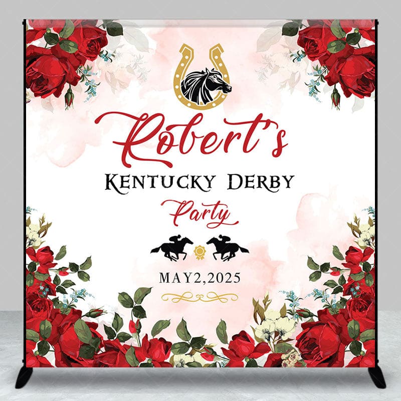 Aperturee - Aperturee Red Rose Leaf Custom Name Kentucky Derby Backdrop