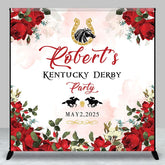 Aperturee - Aperturee Red Rose Leaf Custom Name Kentucky Derby Backdrop