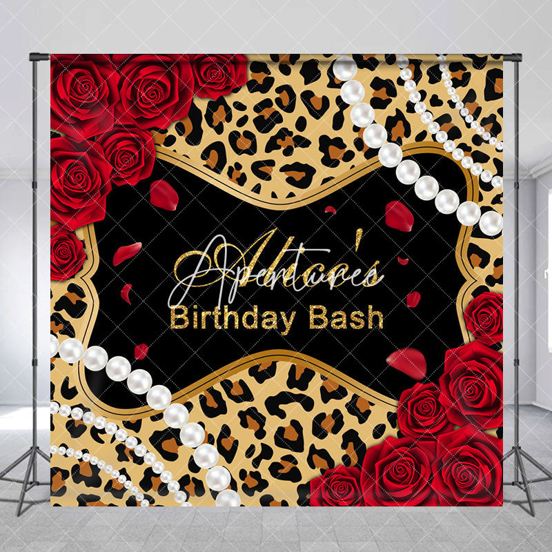 Aperturee - Aperturee Red Rose Leopard Print Custom Birthday Bash Backdrop