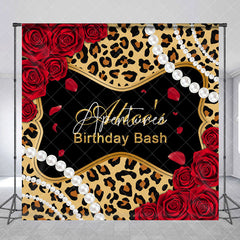 Aperturee - Aperturee Red Rose Leopard Print Custom Birthday Bash Backdrop