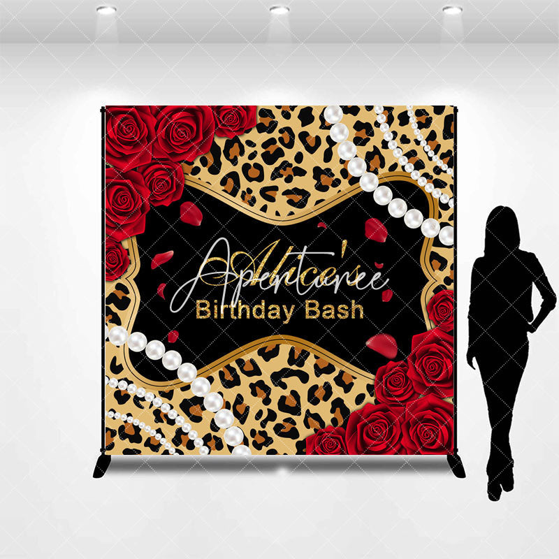 Aperturee - Aperturee Red Rose Leopard Print Custom Birthday Bash Backdrop