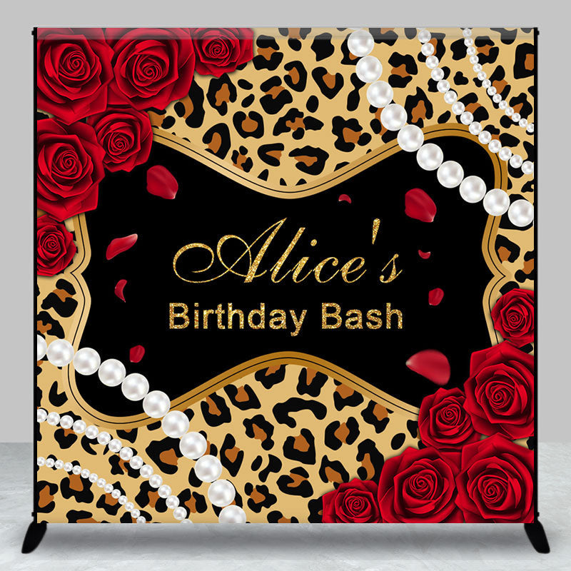 Aperturee - Aperturee Red Rose Leopard Print Custom Birthday Bash Backdrop