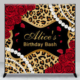 Aperturee - Aperturee Red Rose Leopard Print Custom Birthday Bash Backdrop