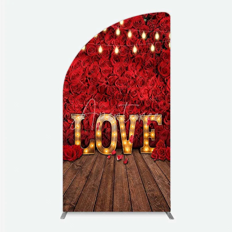 Aperturee - Aperturee Red Rose Wall Half Moon Arch Backdrop Romantic Floral Love Light Wedding Party Decoration