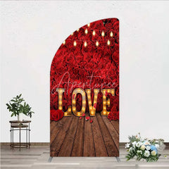 Aperturee - Aperturee Red Rose Wall Half Moon Arch Backdrop Romantic Floral Love Light Wedding Party Decoration