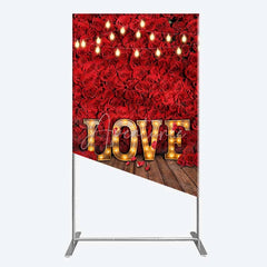 Aperturee - Aperturee Red Rose Wall Rectangle Backdrop Romantic Floral Love Light Wedding Party Decoration