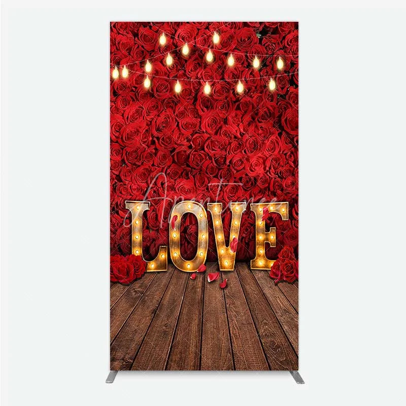 Aperturee - Aperturee Red Rose Wall Rectangle Backdrop Romantic Floral Love Light Wedding Party Decoration