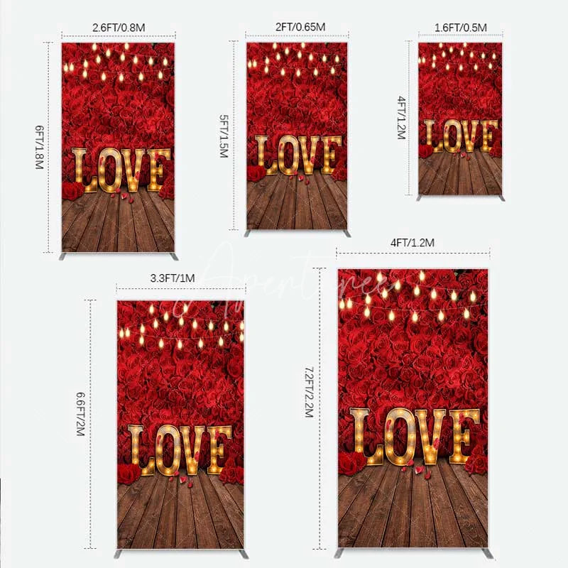 Aperturee - Aperturee Red Rose Wall Rectangle Backdrop Romantic Floral Love Light Wedding Party Decoration