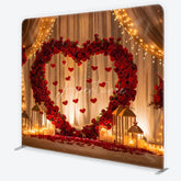 Aperturee - Aperturee Red Roses Heart Arch with Hanging Hearts Square Double-Sided Backdrop Romantic Valentine’s Day Wedding Decor