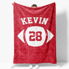 Aperturee - Aperturee Red Rugby Field Football Sports Custom Name Blanket