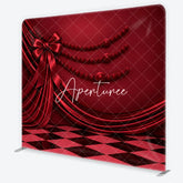Aperturee - Aperturee Red Satin Drapes and Bow Square Double-Sided Backdrop with Elegant Checkerboard Floor and Pearl Beads