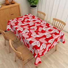 Aperturee - Aperturee Red Scribble Heart Rectangle Tablecloth White Sketchy Love Table Cover Romantic Valentine Dinner Decor