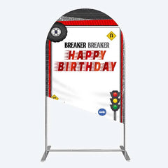 Aperturee - Aperturee Red Semi Truck Arch Backdrop Transportation Birthday Party Tire Photography Background