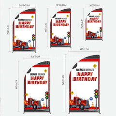 Aperturee - Aperturee Red Semi Truck Half Moon Arch Backdrop Transportation Birthday Party Tire Photography Background