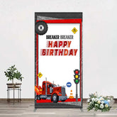 Aperturee - Aperturee Red Semi Truck Rectangle Backdrop Transportation Birthday Party Tire Photography Background