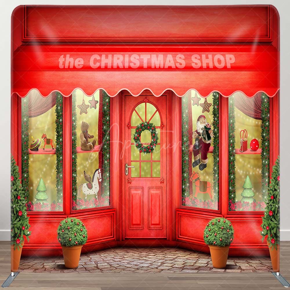 Aperturee - Aperturee Red Shop Window Christmas Pillow Case Backdrop