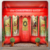Aperturee - Aperturee Red Shop Window Christmas Pillow Case Backdrop