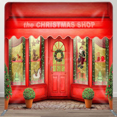 Aperturee - Aperturee Red Shop Window Christmas Pillow Case Backdrop