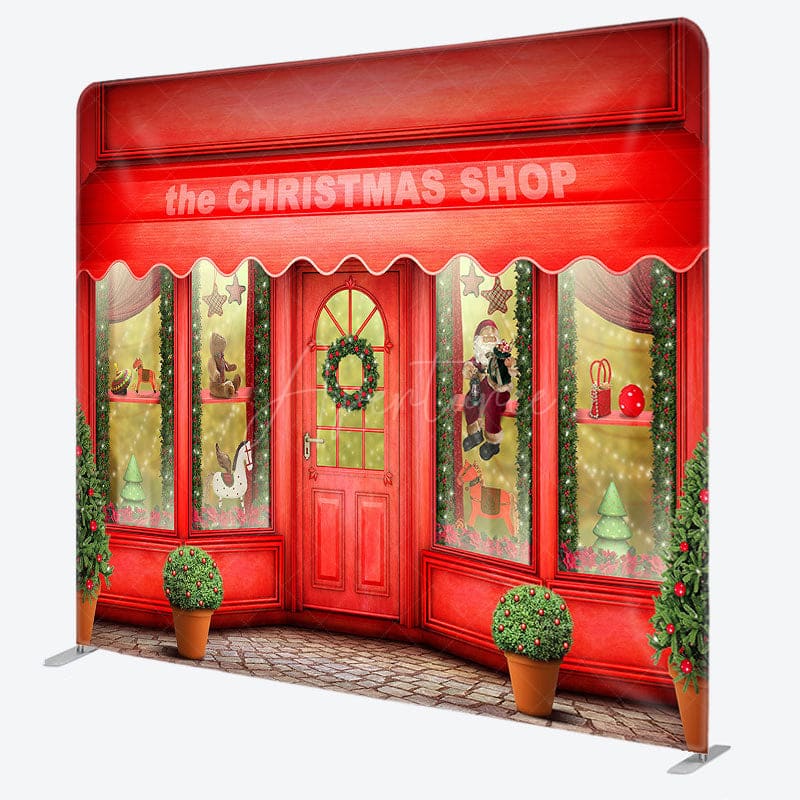 Aperturee - Aperturee Red Shop Window Christmas Pillow Case Backdrop
