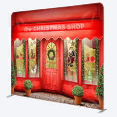 Aperturee - Aperturee Red Shop Window Christmas Pillow Case Backdrop
