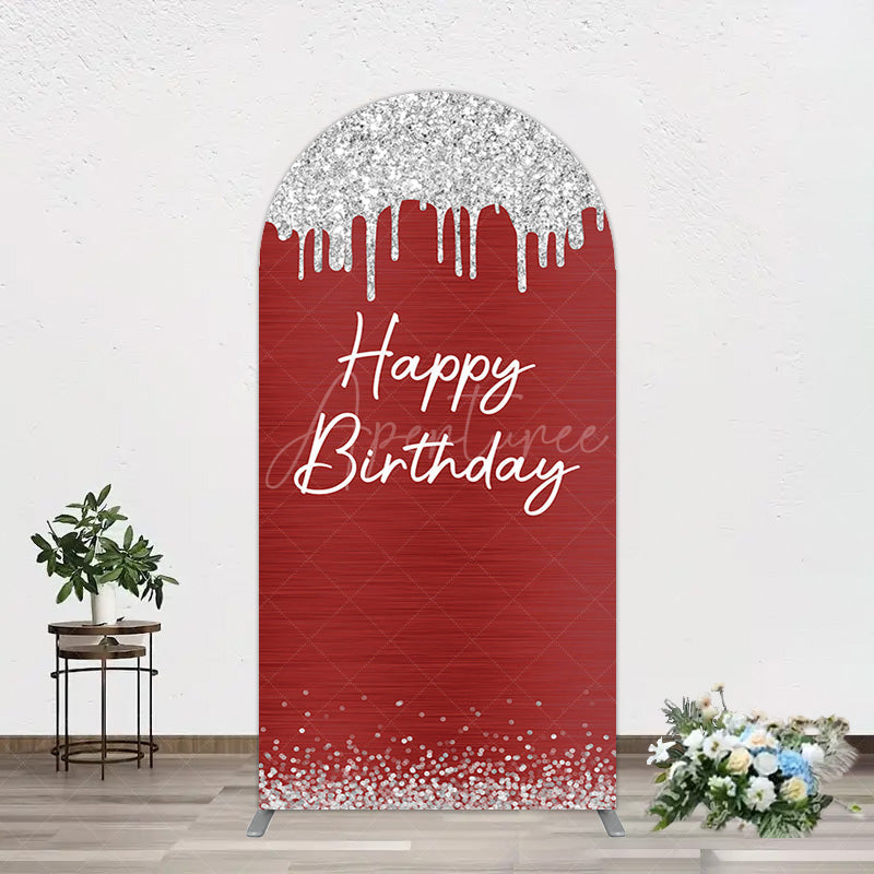 Aperturee - Aperturee Red Silver Glitter Happy Birthday Arch Backdrop
