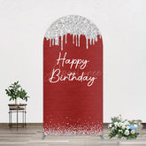 Aperturee - Aperturee Red Silver Glitter Happy Birthday Arch Backdrop