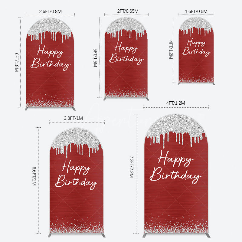 Aperturee - Aperturee Red Silver Glitter Happy Birthday Arch Backdrop