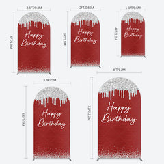 Aperturee - Aperturee Red Silver Glitter Happy Birthday Arch Backdrop