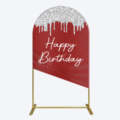 Aperturee - Aperturee Red Silver Glitter Happy Birthday Arch Backdrop